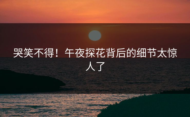 哭笑不得！午夜探花背后的细节太惊人了