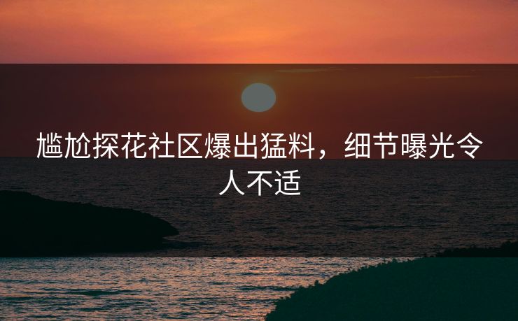 尴尬探花社区爆出猛料，细节曝光令人不适