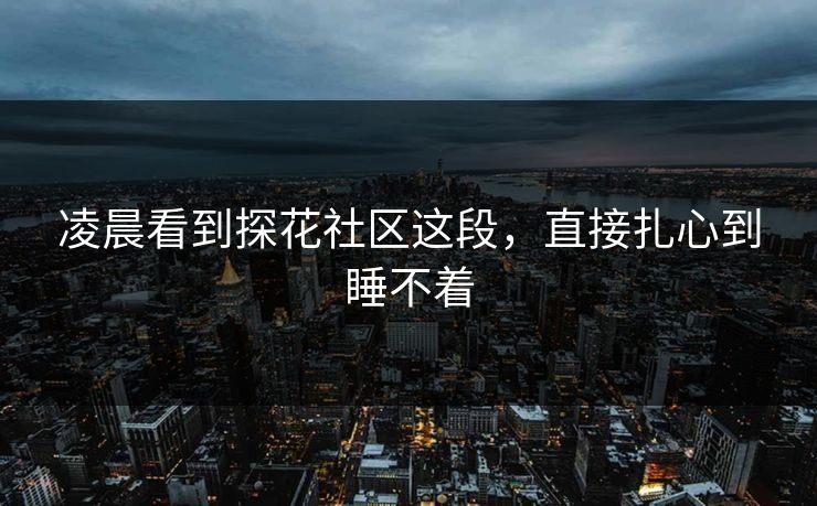 凌晨看到探花社区这段，直接扎心到睡不着