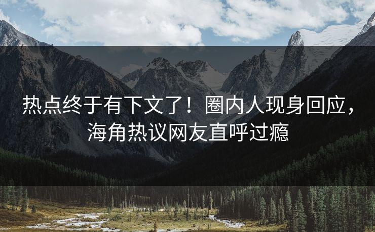 热点终于有下文了！圈内人现身回应，海角热议网友直呼过瘾