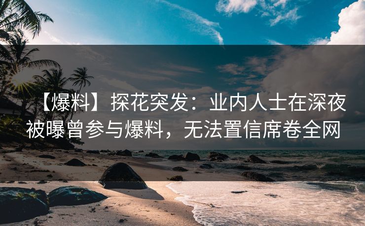 【爆料】探花突发：业内人士在深夜被曝曾参与爆料，无法置信席卷全网
