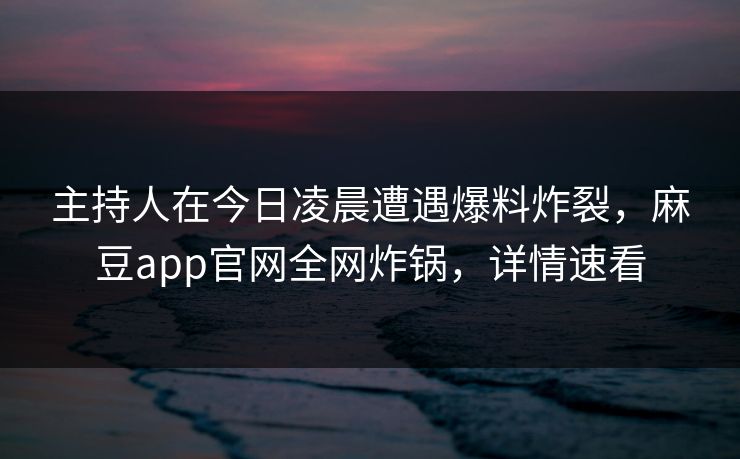 主持人在今日凌晨遭遇爆料炸裂，麻豆app官网全网炸锅，详情速看