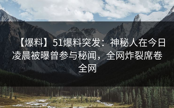 【爆料】51爆料突发：神秘人在今日凌晨被曝曾参与秘闻，全网炸裂席卷全网